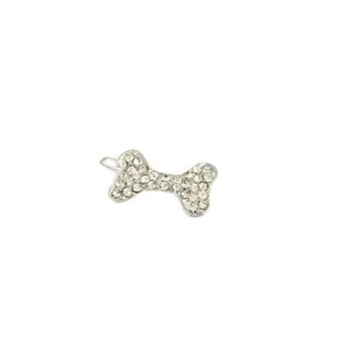 Emily Pets Dog Bone Crystal with Rhinestone Iridescent Hair Clip Barrette Dog Bow Shape Hair Barrette for Dog - White