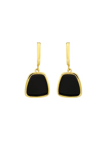 F DREAM Gold-Plated Geo Shaped Natural Black Toned Drop Earrings