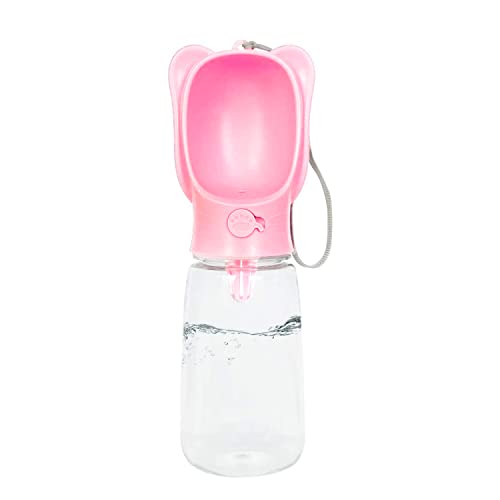 Emily Pets Dog Water Bottle Portable Plastic Pet Water Bottle Leak Proof Dog Cat Water Dispenser Lightweight Dog Travel Water Bottle Bowl for Walking, Hiking, Travel, BPA Free Food Grade(Pink,L-550ml)