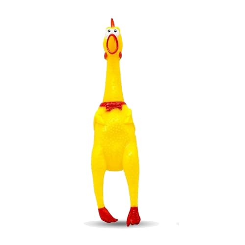 emily pets Squeaky Chicken Dog Toy, Natural Latex Chew Toy for Puppies & Dogs, Interactive Squeaker Toy for Teeth Cleaning, Fetch, Training & Stress Relief (Yellow, Large)