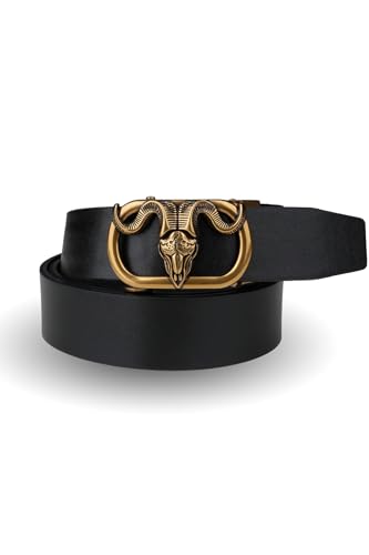 Lulala Belt for Men, Black Ratchet Belt for Men, Auto-Lock Sliding Buckle Formal Belt for Men, Casual Men Belt for 28-36 Inch Waist, No Punch Hole (Gold)