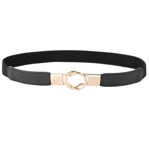 F DREAM Women Skinny Belt for Dresses Retro Stretch Ladies Waist Belt Plus Size (Black)