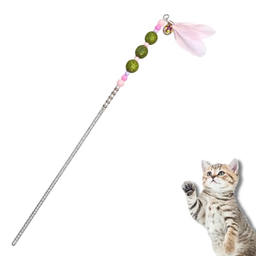 Cature Interactive Cat Teaser Wand Toy with Feather & Beads – Durable Metal Stick Cat Toy for Indoor Cats & Kittens, Fun Exercise Teaser Wand for Cat Training, Hunting & Play