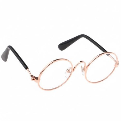 Cature Pet Round Glasses for Cats & Small Dogs | Cute Gold Metal Frame Eyewear Prop | Lightweight Decorative Sunglasses for Kitten & Puppy Photoshoot Accessories