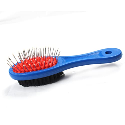 Emily Pets Double Sided Pin and Bristle pet Brush for Dogs & Cats, Grooming Comb Cleans Pets Shedding & Dirt for Short Medium or Long Hair (Color: Blue)