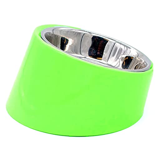Emiy Pets Tilted Angle No Spill Non-Skid Cat Food Bowl, Free Food Grade Material Feeder Feeding Bowl with Detachable Melamine Stand Shih Tzu,Flat Faced Dog(Color:PGRN,Size:L)