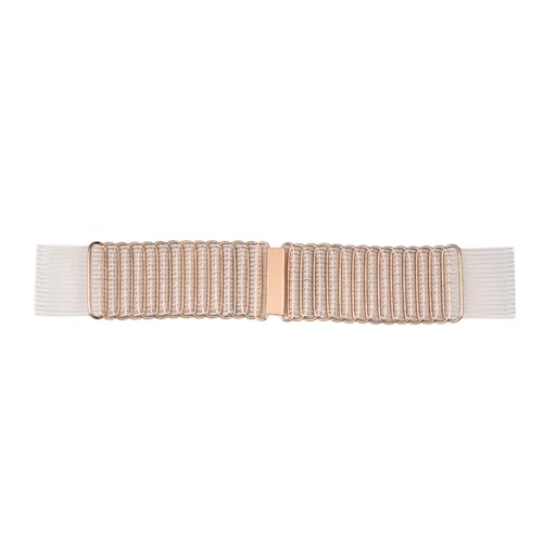 F Dream Women's Stretch Waist Belt, Skinny Elastic Wide Waistband Retro Dress Tuck Belt, Interlock Buckle (White)