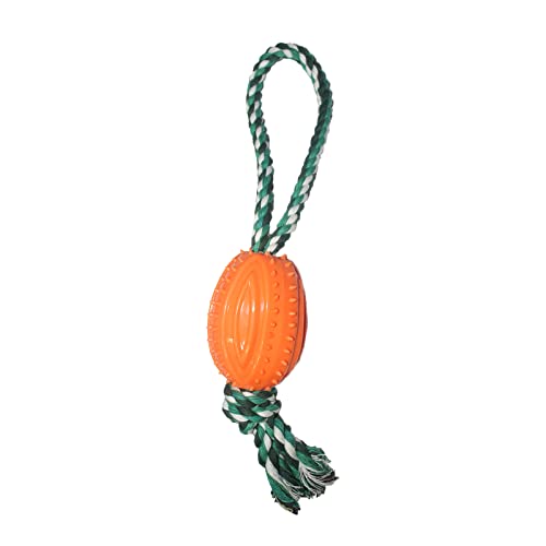emily pets Dog TPR Rubber Rugby Spike Ball Rope Toy for Puppy and Small Breed-Dog Interactive Ball for Training,Exercise Dog Toy for Fetch,Catch,Tough Rope Toy,Throw and Tug War(Orange)
