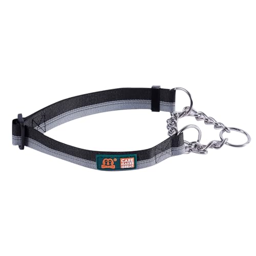 Cature Care by Nature Martingale Collar for Dogs Reflective Nylon Dog Training Collars Soft Padded No Pull Adjustable Collars Stainless Steel Chain Collar for Large/Medium/Small Dogs (Black, S)