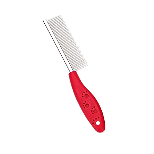 Emily Pets Pet Comb Stainless Steel Pin Dog Grooming Brush with Soft Grip Plastic Handle for Removing Matted Fur, Knots & Tangles, Shedding Comb-1.5mm Gap between bristle(Red)