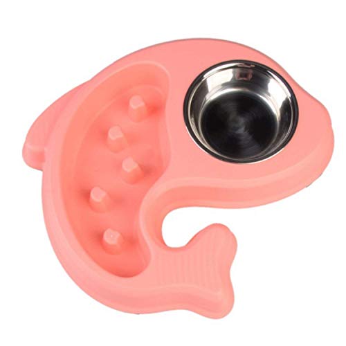 Emily Pets Stainless Steel Fish Shape Dog Food Bowl Solid/Non-Slip/Heat-Resisting/Safe and Non-Toxic/Conveninet for Cleaning Fish Shape Dog Bowl (Pink)
