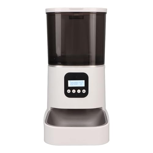 Emily Pets Automatic Pet Feeder with Digital Timer, Dual Power Supply, LCD Display, White, 4L Capacity, Includes USB Cable and Adapter