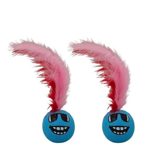 cature Care by Nature 2Pc 1.4'' Cat Toys Colorful Rainbow Toy Balls With Soft Feathers Interactive Kitten Cats Small Dogs Puppies Dog Quiet Indoor Outdoor Play Activity Chase Training(Pack2)