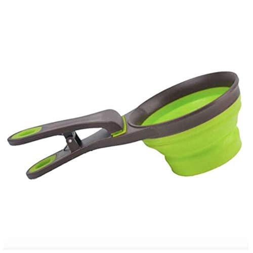 Dougez Collapsible Pet Scoop Silicone Measuring Cups Set Sealing Clip 3in1 Multi-Function Set with 1 or 3 pcs (2Cup, 1Cup & 1/2Cup Capacity) (1/2 Cup 118ml. Green Color)