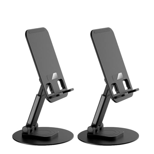 F Dream Desktop Adjustable Foldable Mobile Phone Stand Dock Tabletop Mount, Aluminum Stand for Table & Bed Compatible with All Smartphones & Tablets Desk Accessories (Black-Pack2)