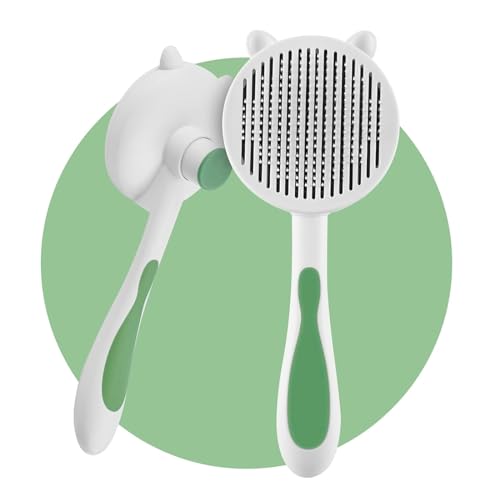 Cature Care by Nature Dog & Cat Brush Pet Hair Brush Cat Grooming Brush Self Cleaning Slicker Brush For Short And Long Hair, Shedding Grooming Brush To Remove Loose Hair, Mats, Tangles- Light Green