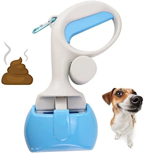 Emily Pets Dog Pooper Scooper Portable Handheld Dog Pooper Grabber with Poop Bag Dispenser Handheld Scooper Pickup Jaw Sanitary Removal Dispenser Outdoor Cleaner(Sky Blue)