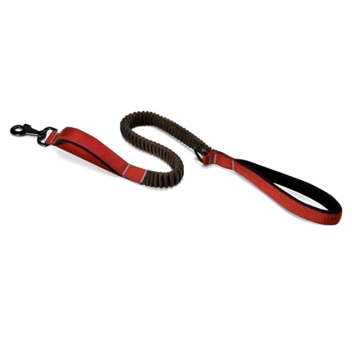 Emily Pets Dog Leash with Double Padded Handles and Bungee Rope, Reflective Training Leash with Traffic Handle for Medium to Large Dog Breeds, Adjustable Lengths (4-5.5 ft) Red