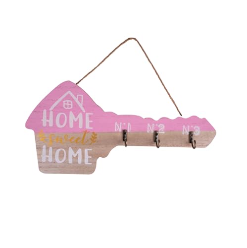 F DREAM Decorative Key Hanger in The Shape of a Large Key and The Inscription Key, Beautiful Home Sweet Print with 3 Hooks for Hanging, Wooden Hanger for Key
