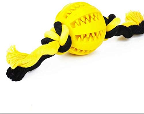 emily pets Dog Chew Ball Interactive Toys, Dog Cleans Teeth Training Balls on Cotton Rope (Colour:Yellow, Size: Small)