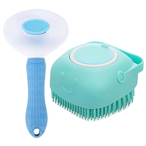 cature Care by Nature Cature Pet Grooming Combo Pet Slicker Brush And Bath Brush, Cleaning And Shower Bathing For Dogs And Cats(Pack Of 2 Multicolor)
