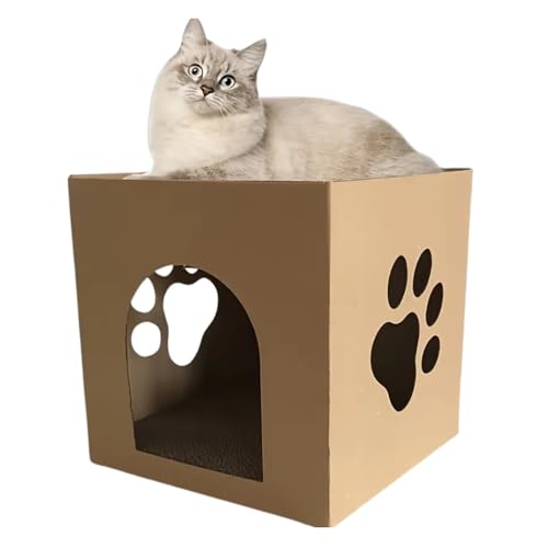 Emily Pets Cat Cardboard House Cat Scratcher House with 2 Story Scratch Pads 11.8'' Cat Play House for Indoor Corrugated Scratcher Box Cat Scratching Toy for Cat Bunny Small Animals