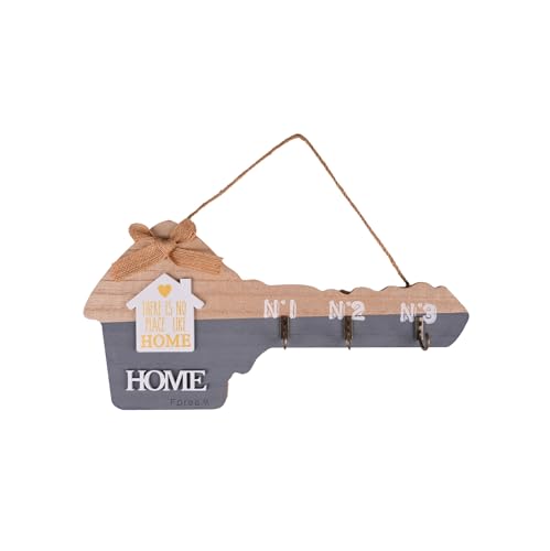 F DREAM Decorative Key Hanger in The Shape of a Large Key and The Inscription Key, Beautiful Home Print with 3 Hooks for Hanging, Wooden Hanger for Key