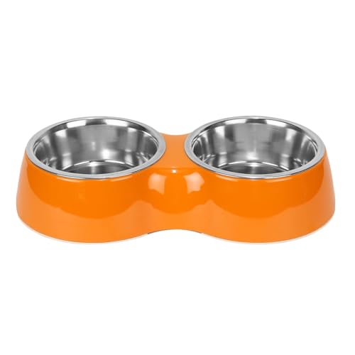 Cature Care by Nature Double Dinner Set Stainless Steel Food Water Feeding Bowls Melamine Bowls for Pets, Dogs, Cats, Puppy Orange Color & Size: Small (420ml)