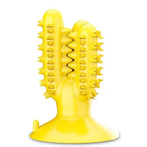 Emliy Pets Dog Chew Cactus Toy for Aggressive Chewer, Upgraded Natural Rubber Brushing Stick for Dog Teeth Cleaning, Safe Bite-Resistant Dog Toothbrush Stick Dental Chew Toy for All Breed (Yellow)