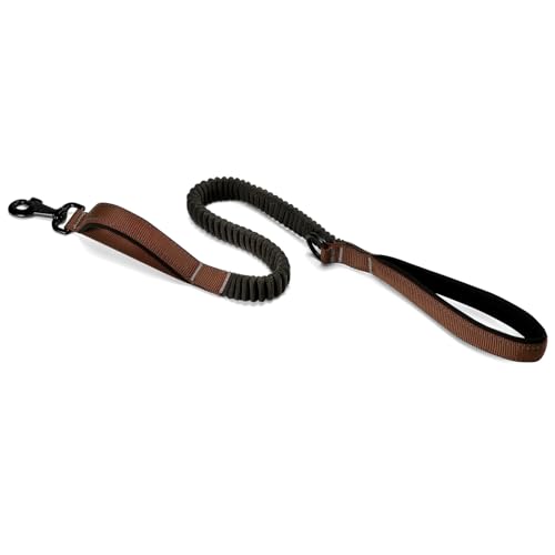 Emily Pets Dog Leash with Double Padded Handles and Bungee Rope, Reflective Training Leash with Traffic Handle for Medium to Large Dog Breeds, Adjustable Lengths (4-5.5 ft) Brown