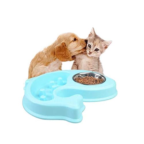Emily Pets Stainless Steel Fish Shape Dog Food Bowl Solid/Non-Slip/Heat-Resisting/Safe and Non-Toxic/Conveninet for Cleaning Fish Shape Dog Bowl (Blue)