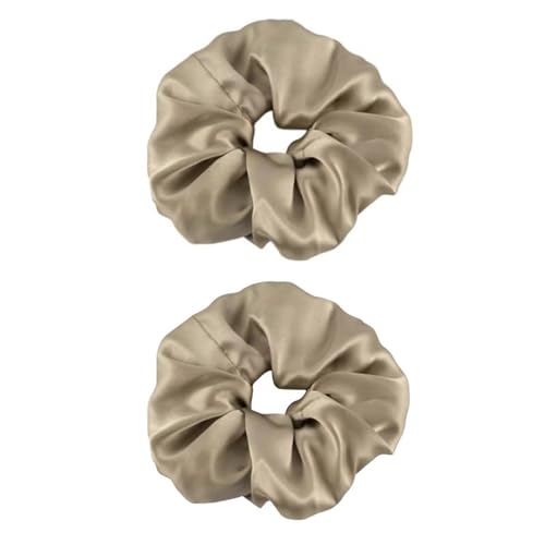 F DREAM Silk 100% Pure Hair Scrunchies for Womens and Girls Mulberry Silk Soft Hair Ties Natural No Damage for Ponytail Holder Cute Tie (Color-Beige)(Pack2)