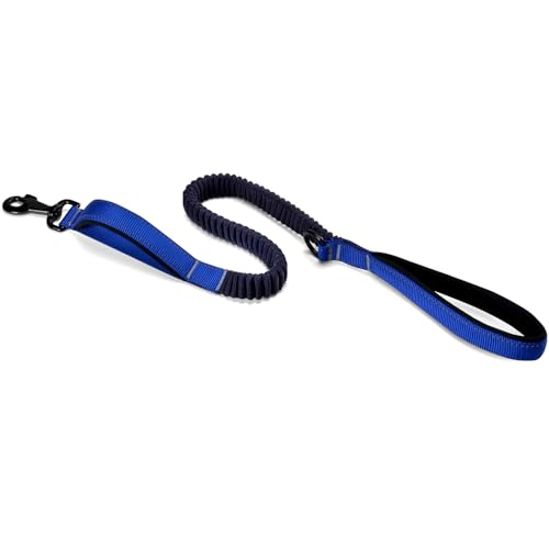 Cature Care by Nature Dog Leash with Double Padded Handles and Bungee Rope, Reflective Training Leash with Traffic Handle for Medium to Large Dog Breeds, Adjustable Lengths (4-5.5 ft) Blue