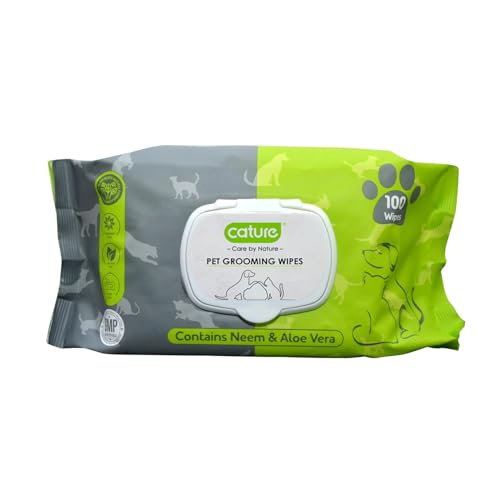 Cature Care by Nature Biodegradable Pet Wipes - Aloe Vera & Neem, Gentle & Effective Cleaning for Pets (100 Wipes)