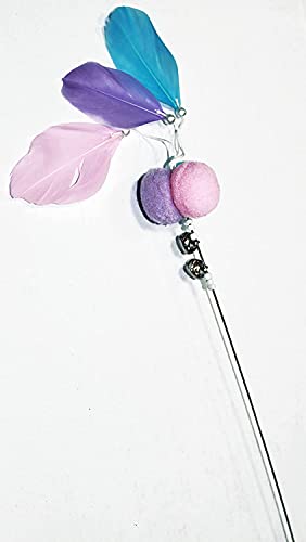 SRIPET Feather Teaser Cat Toy,Interactive Cat Wand Toys Catcher Tease Cat Stick with Bells, Tassel and Rain Silk for Cats Kitten Having Funny Exercise Playing(Pack of One,Color May Vary)