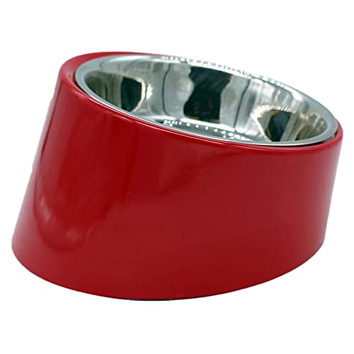 Emiy Pets Tilted Angle No Spill Non-Skid Cat Food Bowl, 15°Slanted Stainless Steel Dog Bowl, Stress Free Food Grade Material Feeder Feeding Bowl Shih Tzu,Flat Faced Dog(Color:Marron,Size:L)