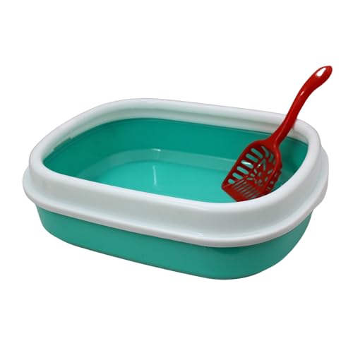 Emily Pets Cat Litter Box with Scoop -Open Top, High Sided Litter Box for Small Pets - Kitten Litter Box with Litter Scooper for Pets (Green)