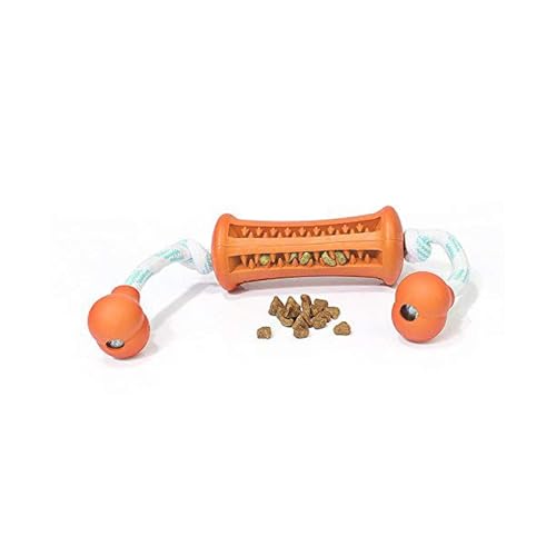 Emily Pets Dog Chewing Toys, Rubber Dog Toys Puppy Teething Toy Pet Toy Ball, and Rubber Toothbrush Toys with Washable Cotton Rope Cleaning Teeth Training (Orange)