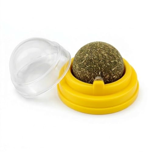 Cature Catnip Ball for Cats, Rotating Cat Mint Lick Ball Toy with Self-Adhesive Holder, Natural Catnip Treat for Indoor Cats & Kittens