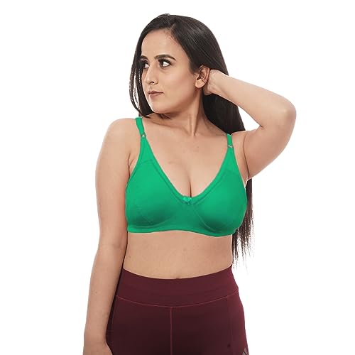 Lulala Women's Wirefree Non Padded Super Combed Cotton Elastane Stretch Full Coverage Everyday Bra with Adjustable Straps Cotton RAMAGREEN 32 C