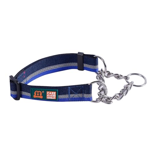 Cature Care by Nature Martingale Collar for Dogs Reflective Nylon Dog Training Collars Soft Padded No Pull Adjustable Collars Stainless Steel Chain Collar for Large/Medium/Small Dogs (Blue, S)