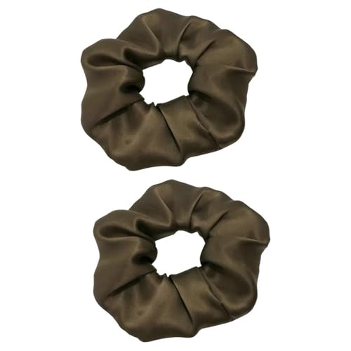 F DREAM Silk 100% Pure Hair Scrunchies for Womens and Girls Mulberry Silk Soft Hair Ties Natural No Damage for Ponytail Holder Cute Tie (Color-Brown)(Pack2)
