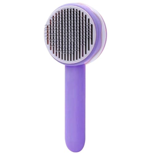 Emily Pets Cat Grooming Brushes for Domestic Cats with Release Button, 140 Degree Bent, Self-Cleaning Cat Brush for Long or Short-Haired Cats, for Kittens, Rabbits and Dogs (Pruple)