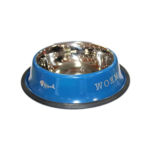 Emily Pets Stainless Steel Paw Printed Food Water Feeding Bowl and Black Rubber Base Dogs & Puppies (Blue Colour)