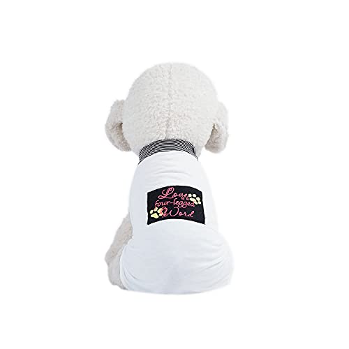 Emily Pets Pet Summer Shirts Girl Boy Dog Clothes Cute Bowknot Love is a Four-lagged Word Patch T Shirt for Dogs,Cats,Rabbits(XS,Color:White),Cotton, Lycra, Viscose,1 Count