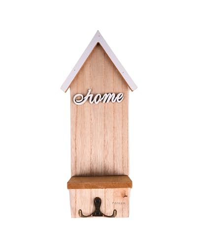 F Dream Home Sign Key Holder for Wall, Wooden Key Holder Hooks Wall Hanging Home Decor Key Box (White)
