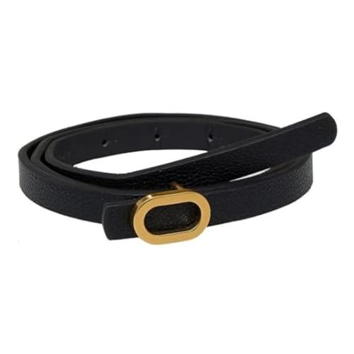 FDreaM Women's Slim Belt with Gold Oval Buckle | Elegant Faux Leather Waist Belt for Jeans, Dresses and Casual Clothing (Black, 30 Inch)