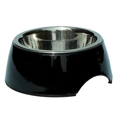 Emily Pets Dog Bowl Melamine & Stainless Steel Dog Food Bowl with Antiskid Base Dog Feeding Bowl for Medium Dogs(Black, Large 400ml)
