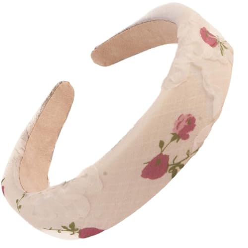F DREAM Padded Headband,Floral Lace Bow Decor Headband,Fashion Headbands for Girls Women (HB-White-Pink)
