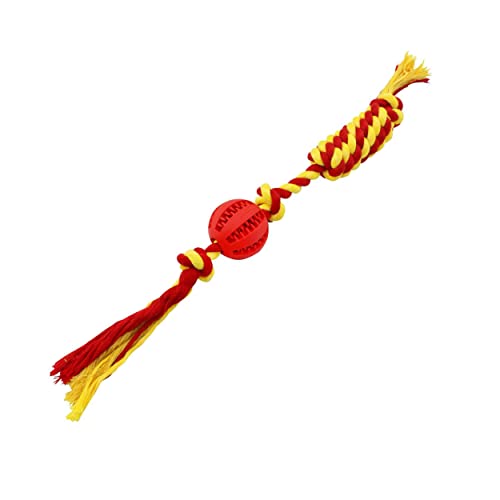 Emily Pets Dog Chew Rope Toys - Dog Food Treat Ball,IQ Training Balls, Interactive Dog Chew Ball with Cotton Rope Toy Teeth Cleaning Durable Bite Resistant Launcher & Thrower(Red)
